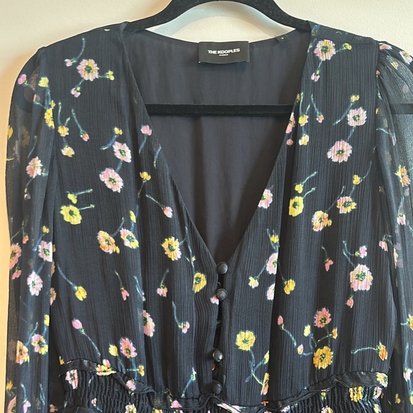 The Kooples Paris Bleu J’Espere Blue Floral Long Sleeve Ruffle Mini Dress Size 2 - Picture 8 of 15